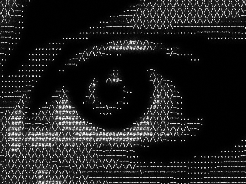 ASCII art effect converting eye photograph into character-based art