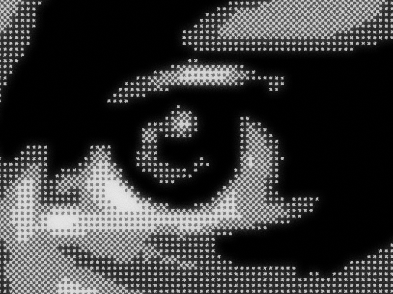 Ordered dithering with Bayer matrix pattern applied to eye photograph