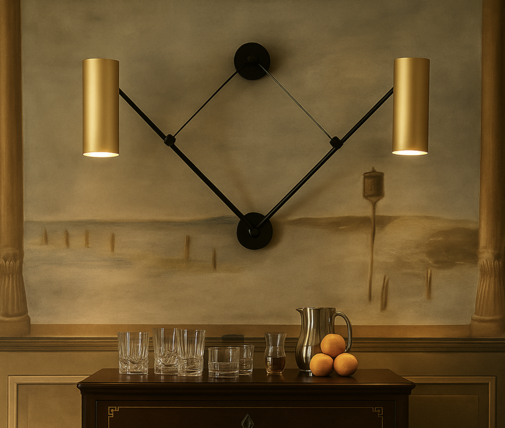 L91 Double Headed Sconce — Brass & Oxidized Steel