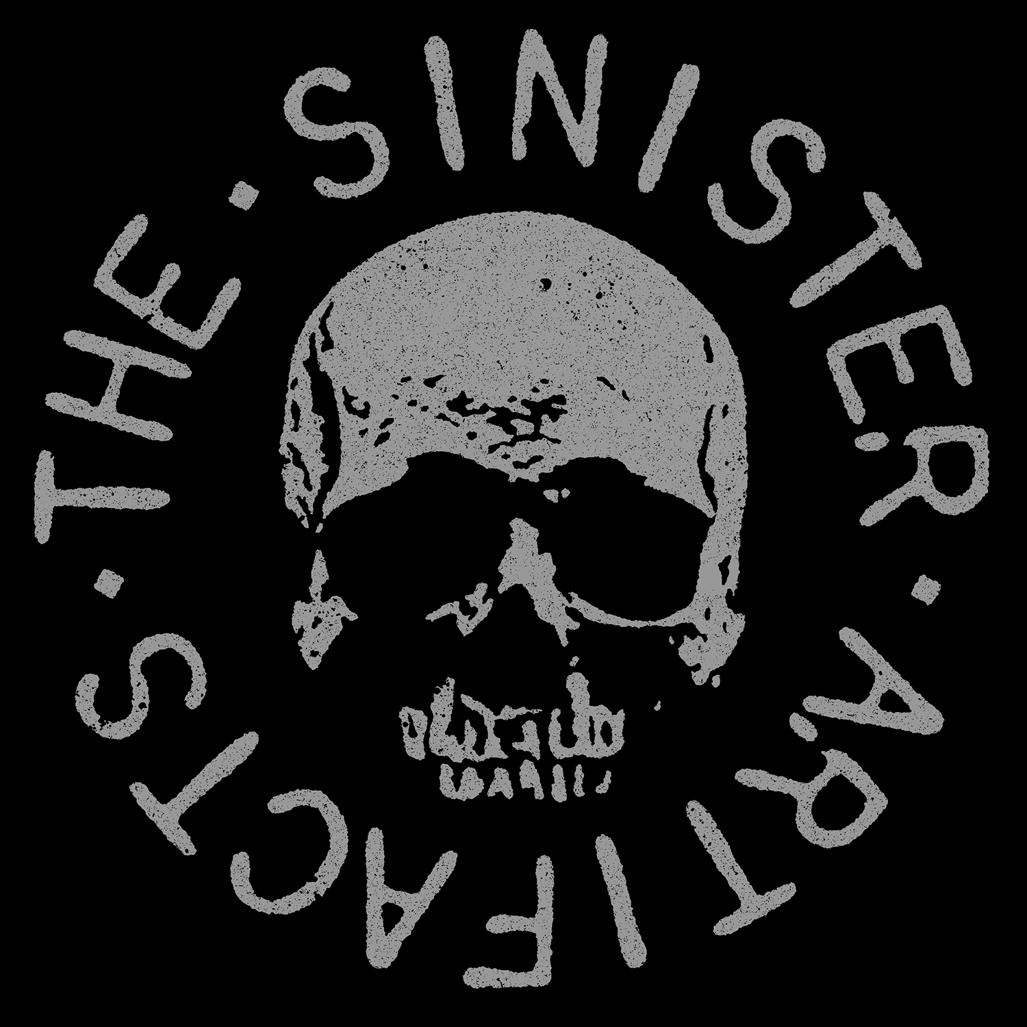 A circular logo featuring a human skull. The surrounding text reads 'The Sinister Artifacts'.