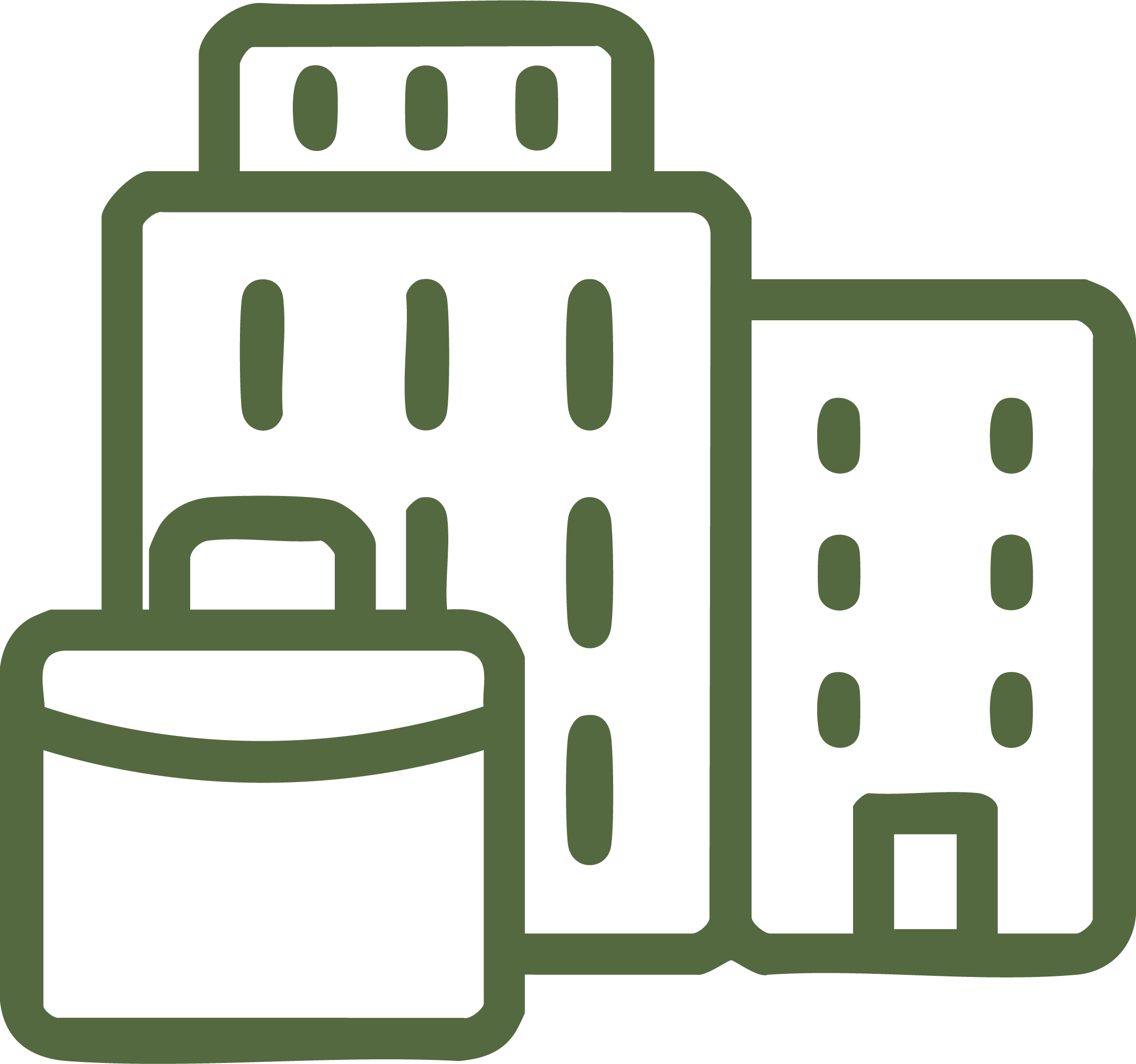 line drawing of city buildings and briefcase