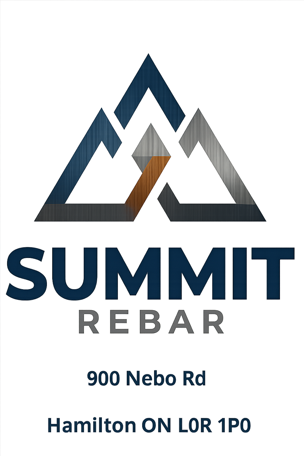 A promotional poster for the Summer Rebar event featuring a geometric mountain logo, with the event location at 900 Nebo Rd, Hamilton, Ontario, L8L 1P0, in a futuristic font and a black background.