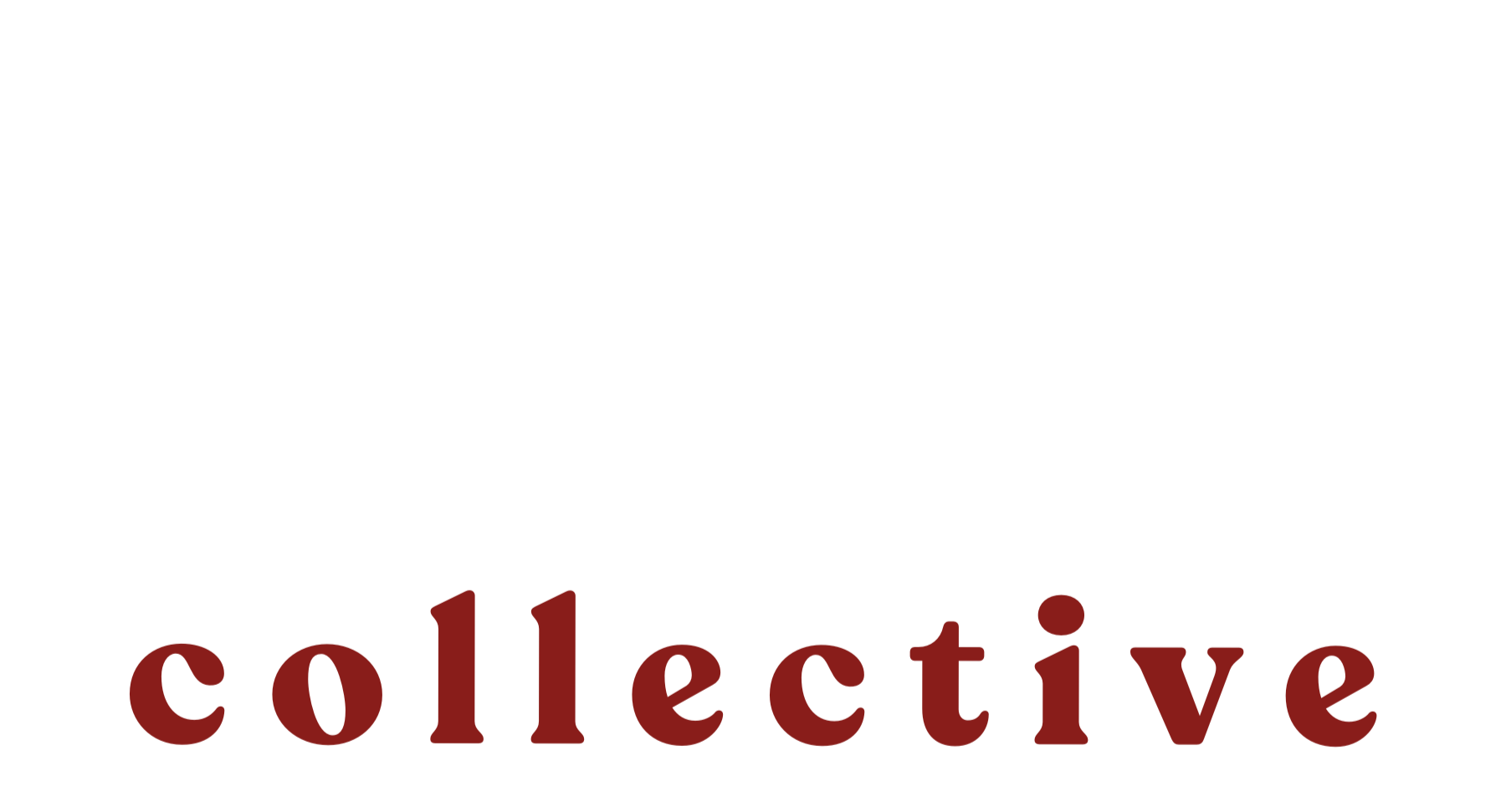 Decorative sign with the word 'collective' in red, stylized font on a beige background.