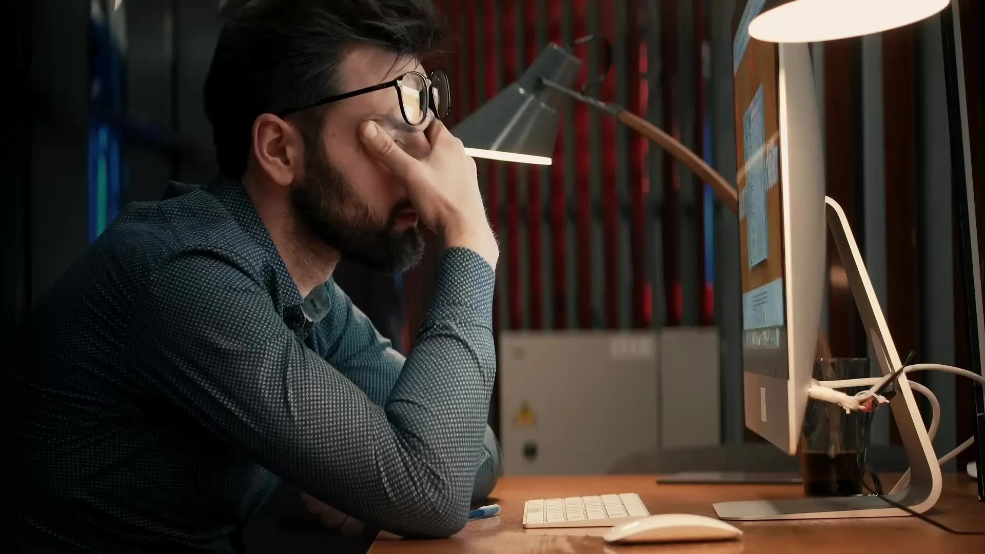 Stressed office worker, from a Railsbank advert