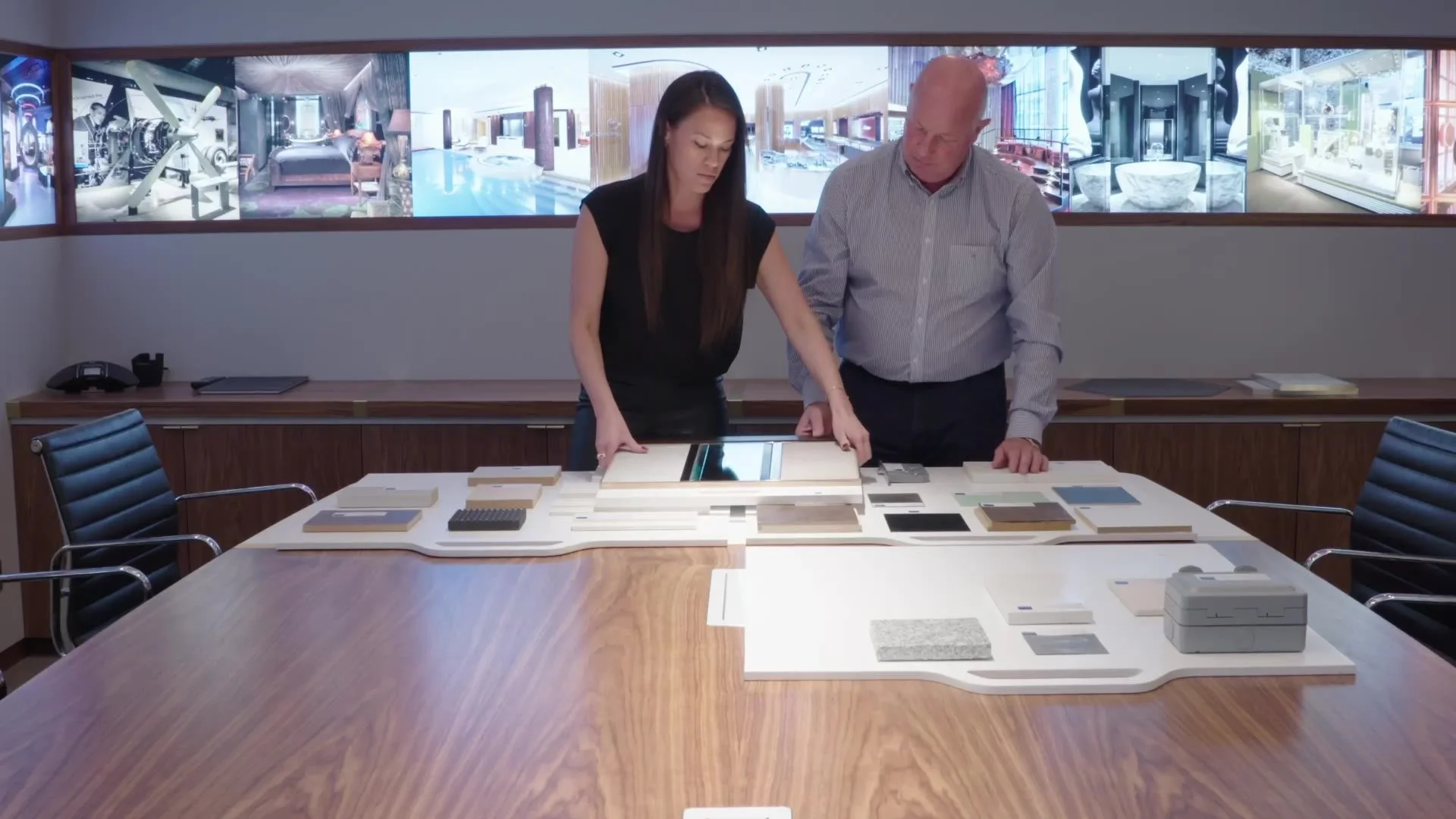 The team reviewing material samples