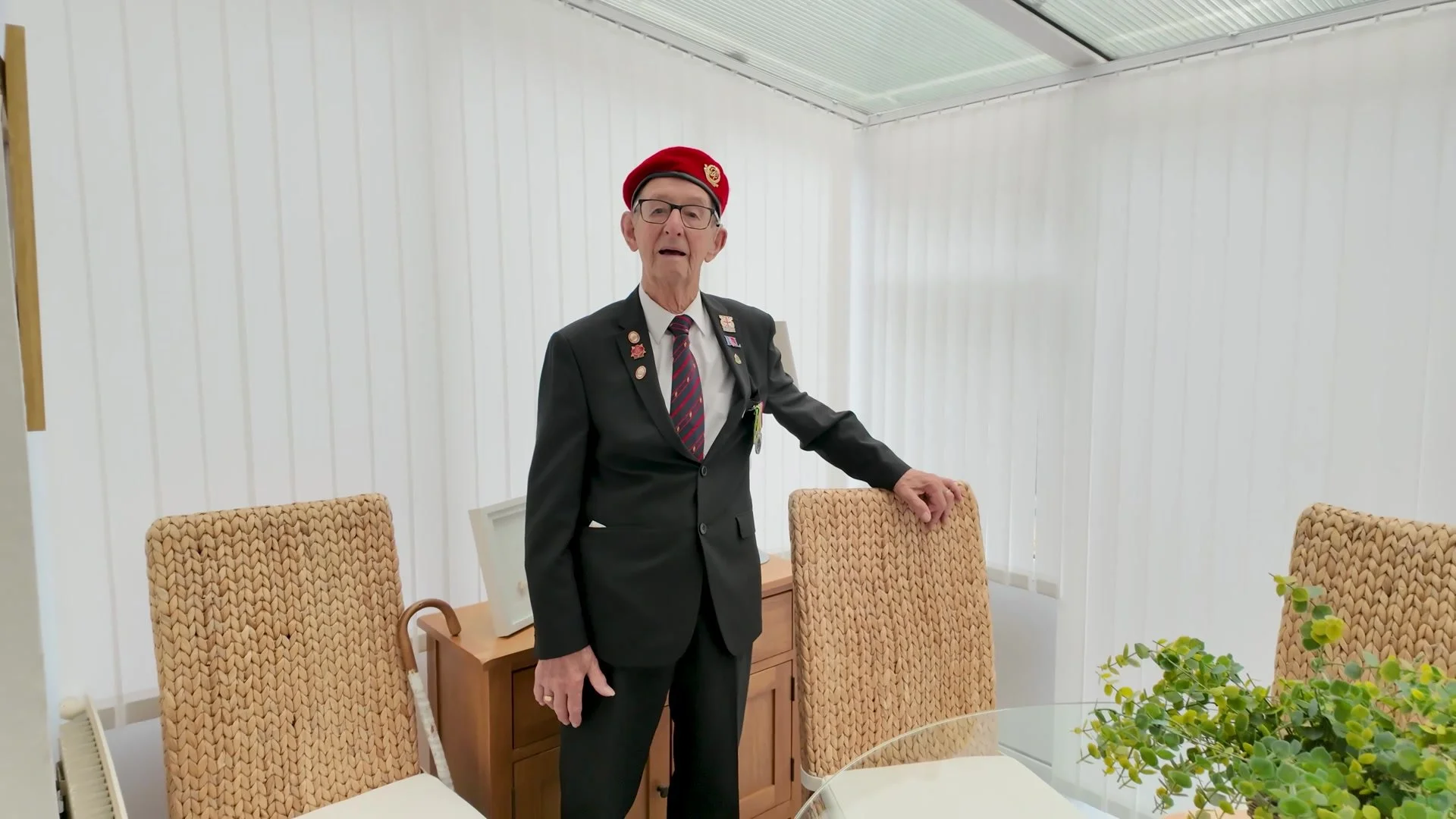 Far East veteran Owen Filer in his red beret
