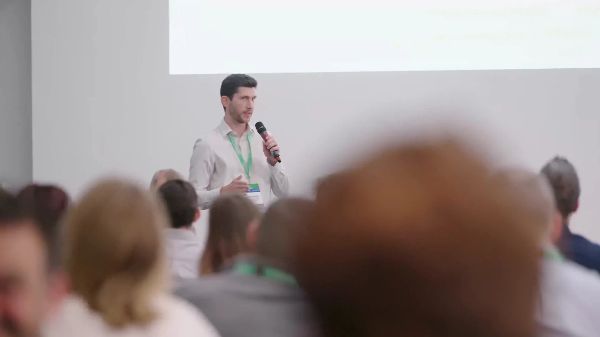 A speaker taking questions