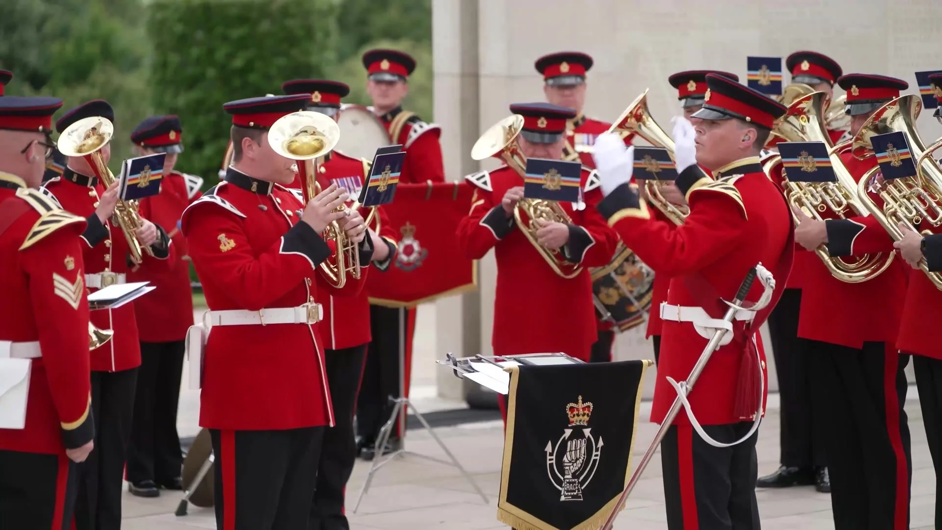 A military band playing during the service