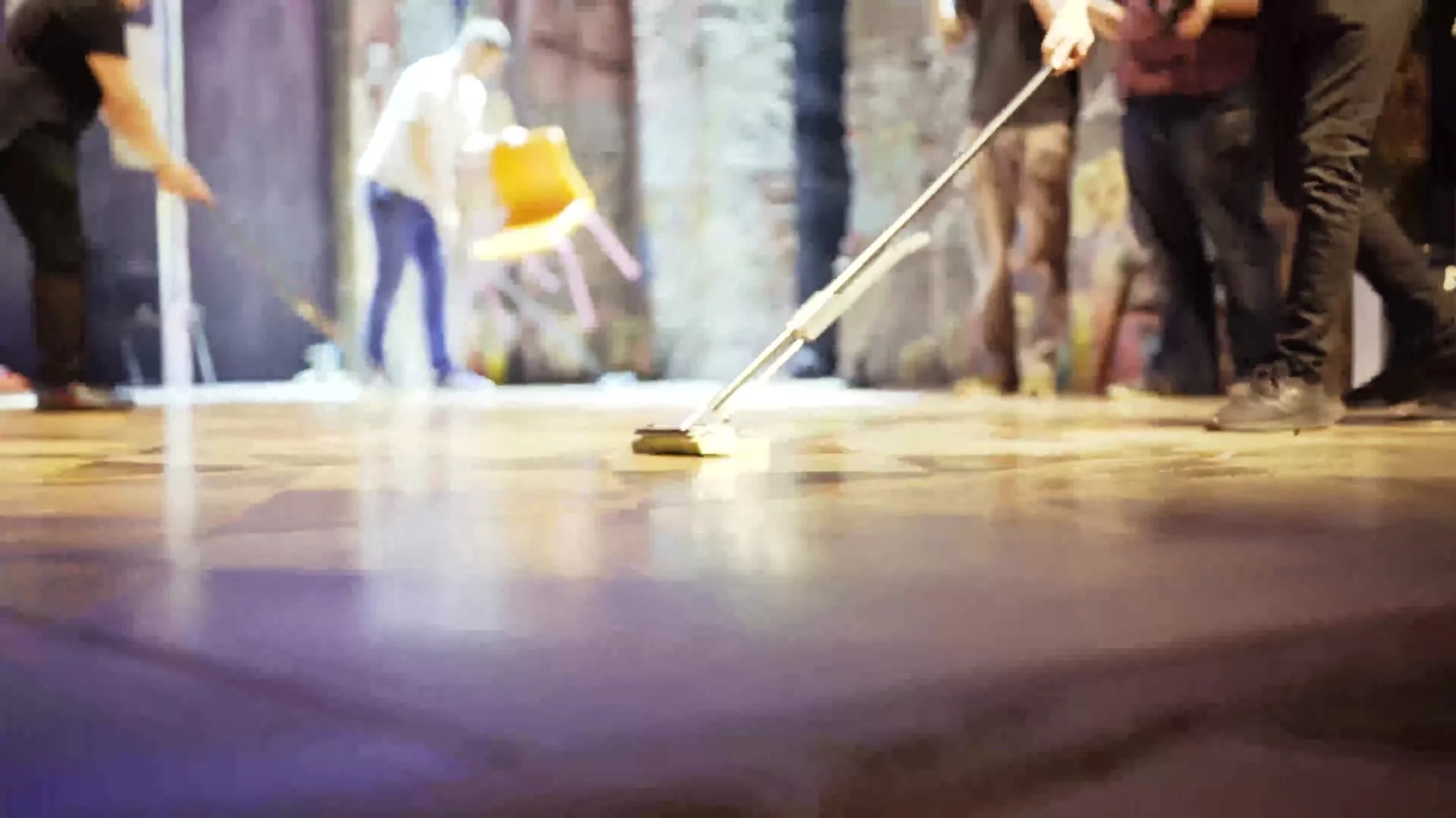 The stage being swept