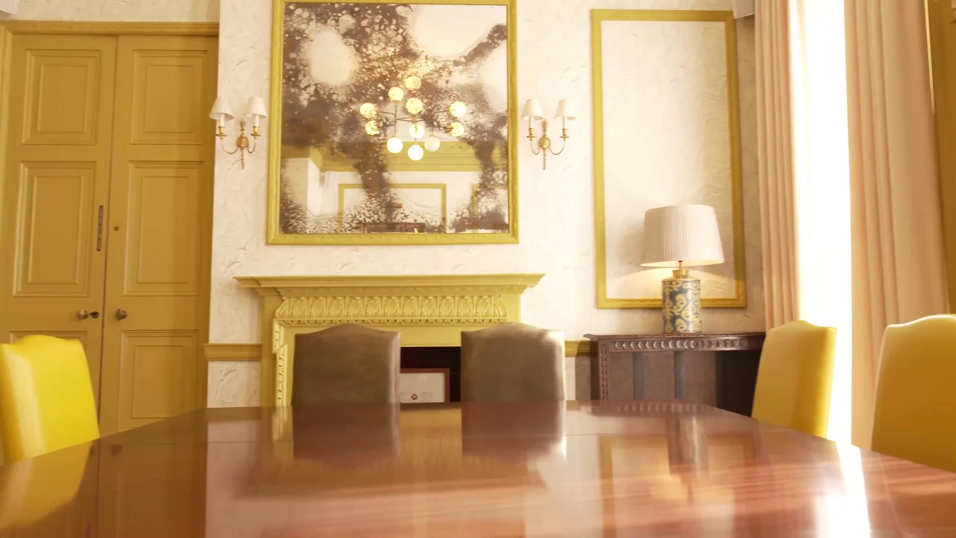 A yellow meeting room