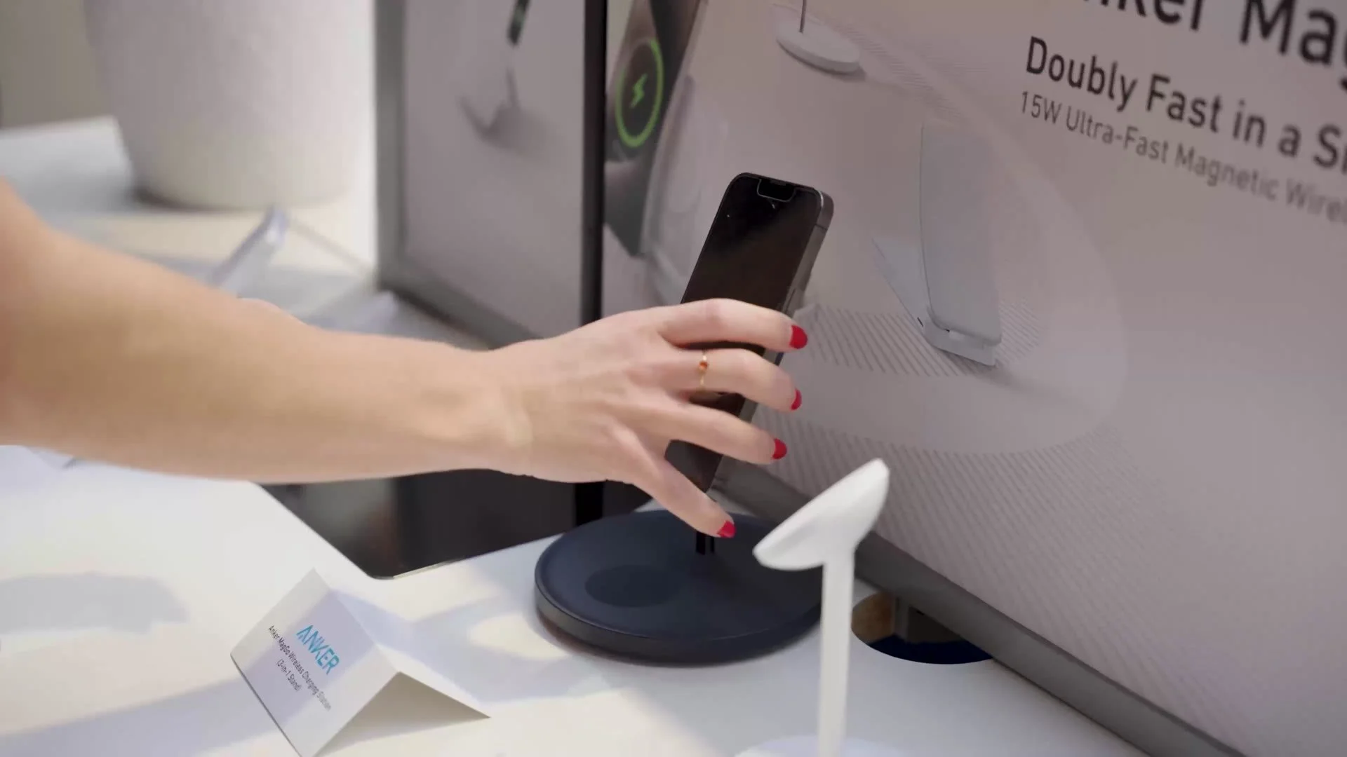 A guest trying a charging product