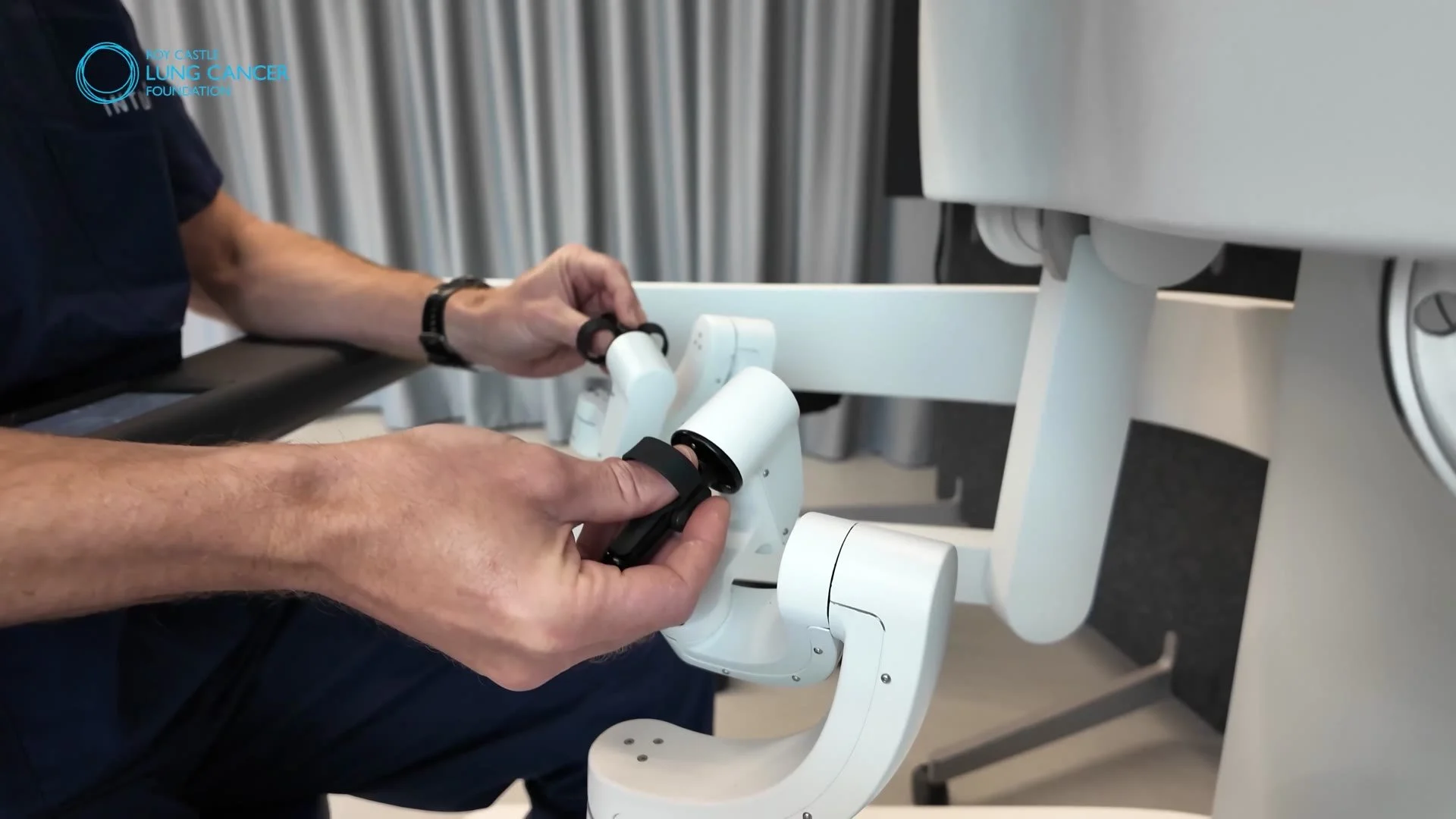 Hand controls at the surgeon’s console