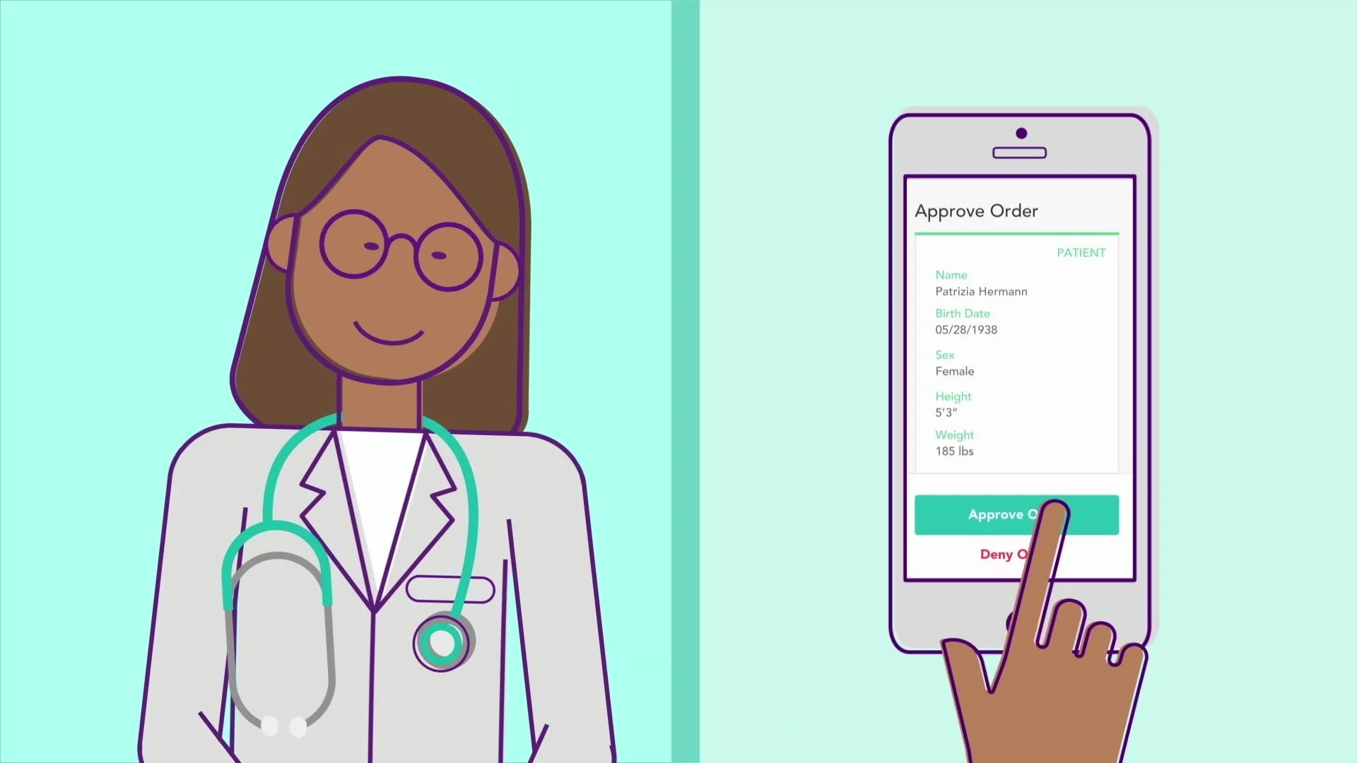 Physician signing off an order on a phone
