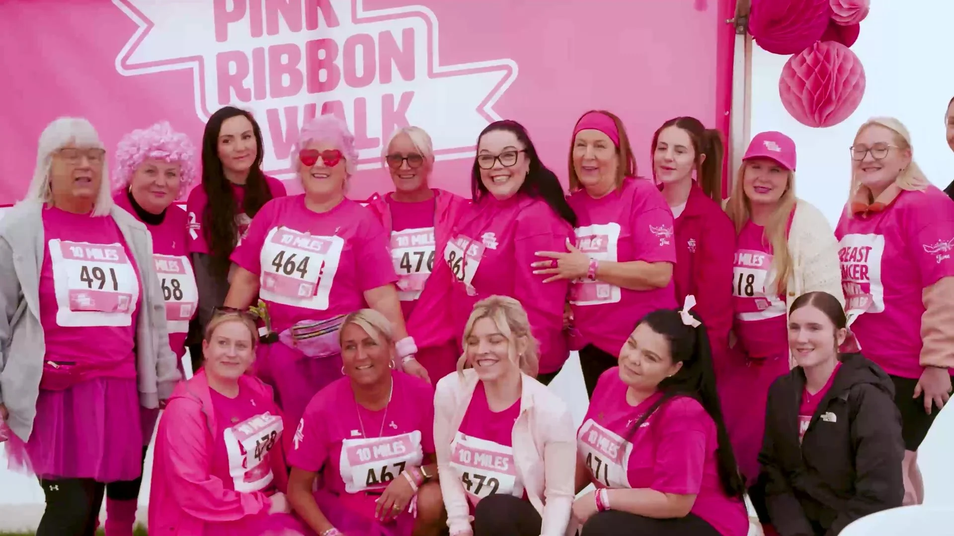 Walkers in pink at the start of the Breast Cancer Now Pink Ribbon Walk