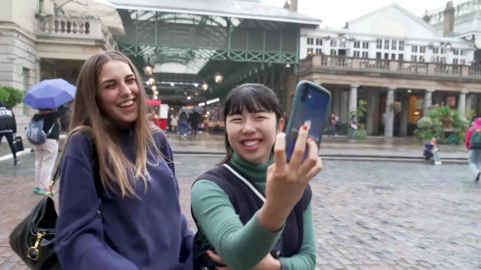 St Giles students taking a selfie in Covent Garden