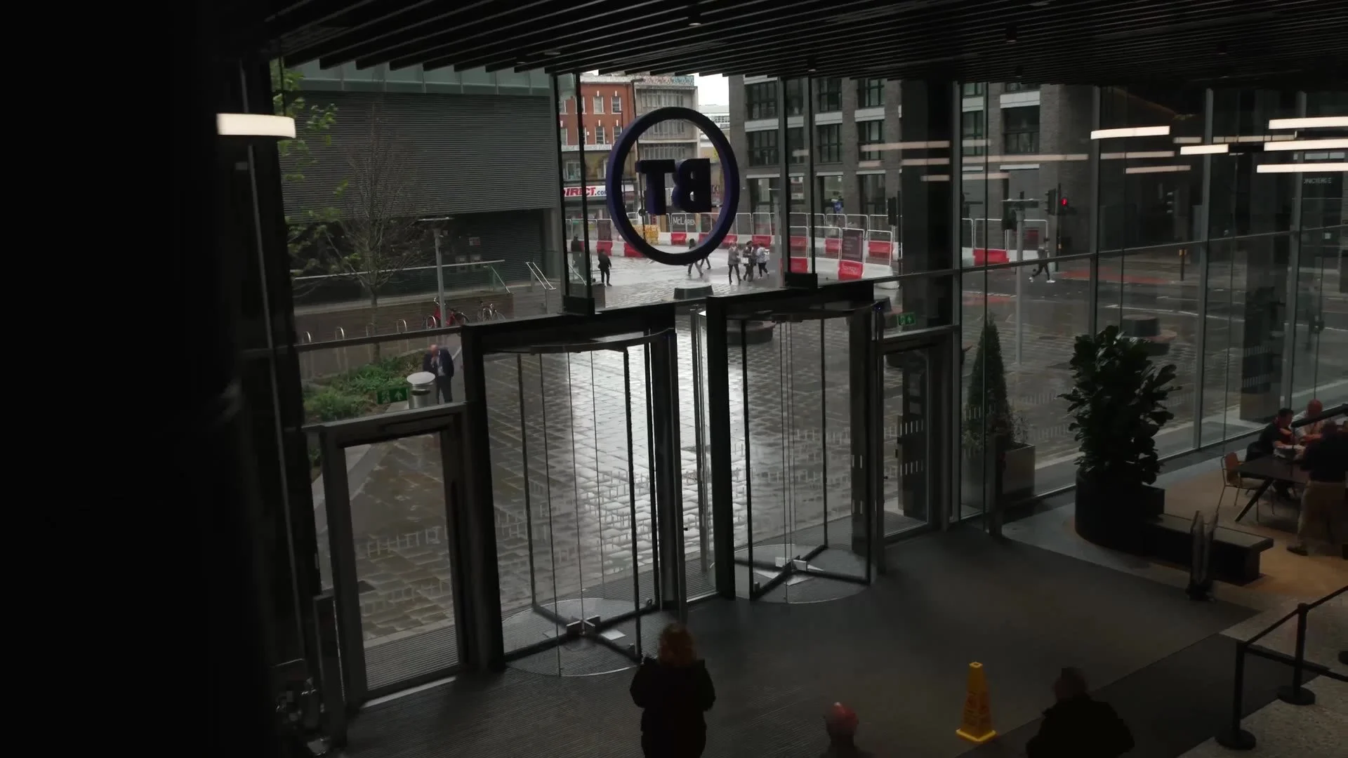 Entrance doors with the BT logo