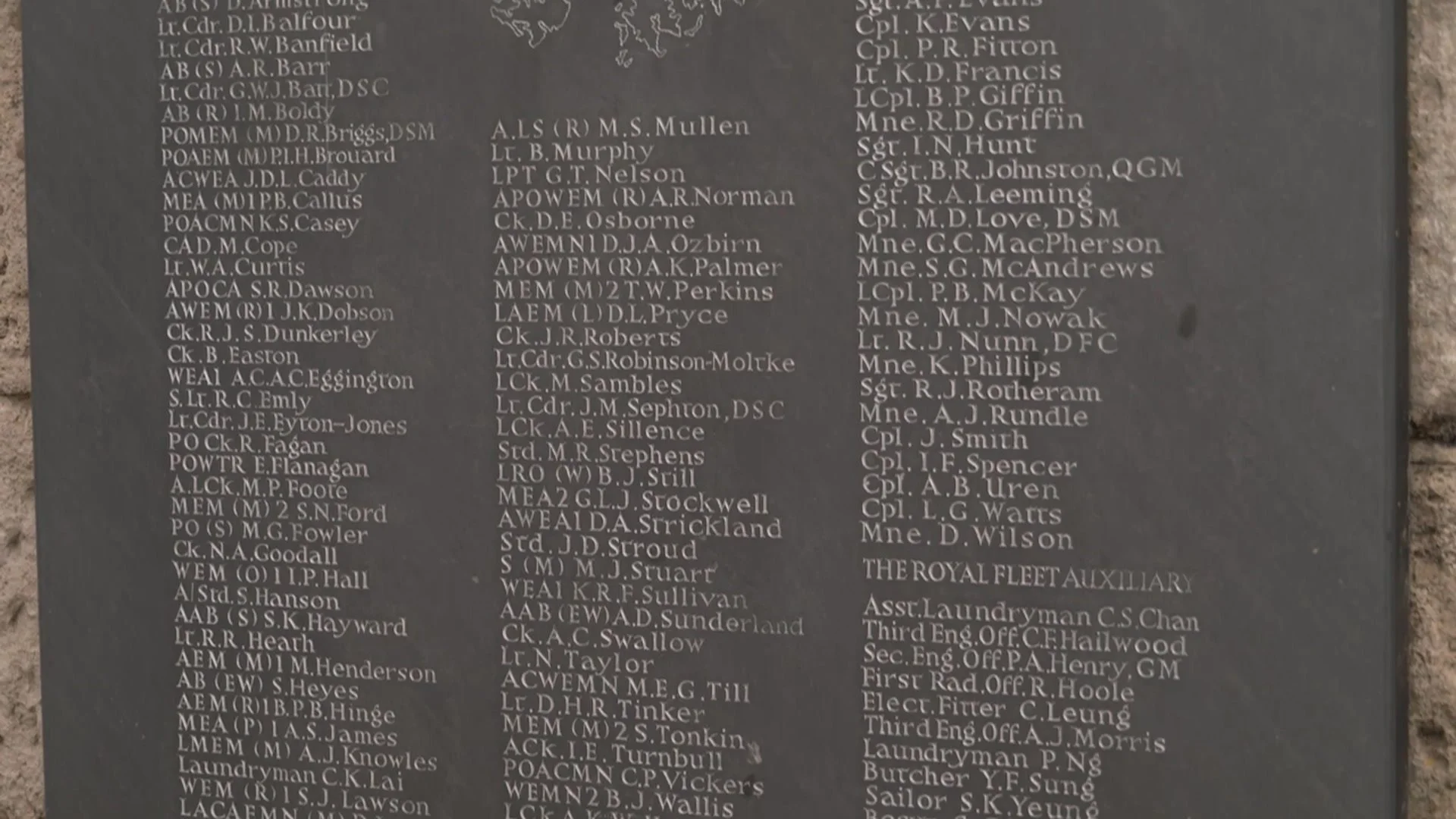 Names on the Falklands memorial