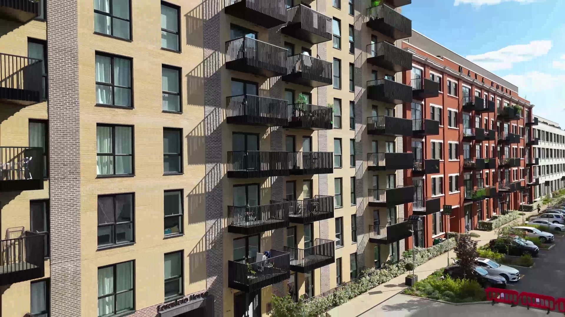 New apartment buildings with balconies