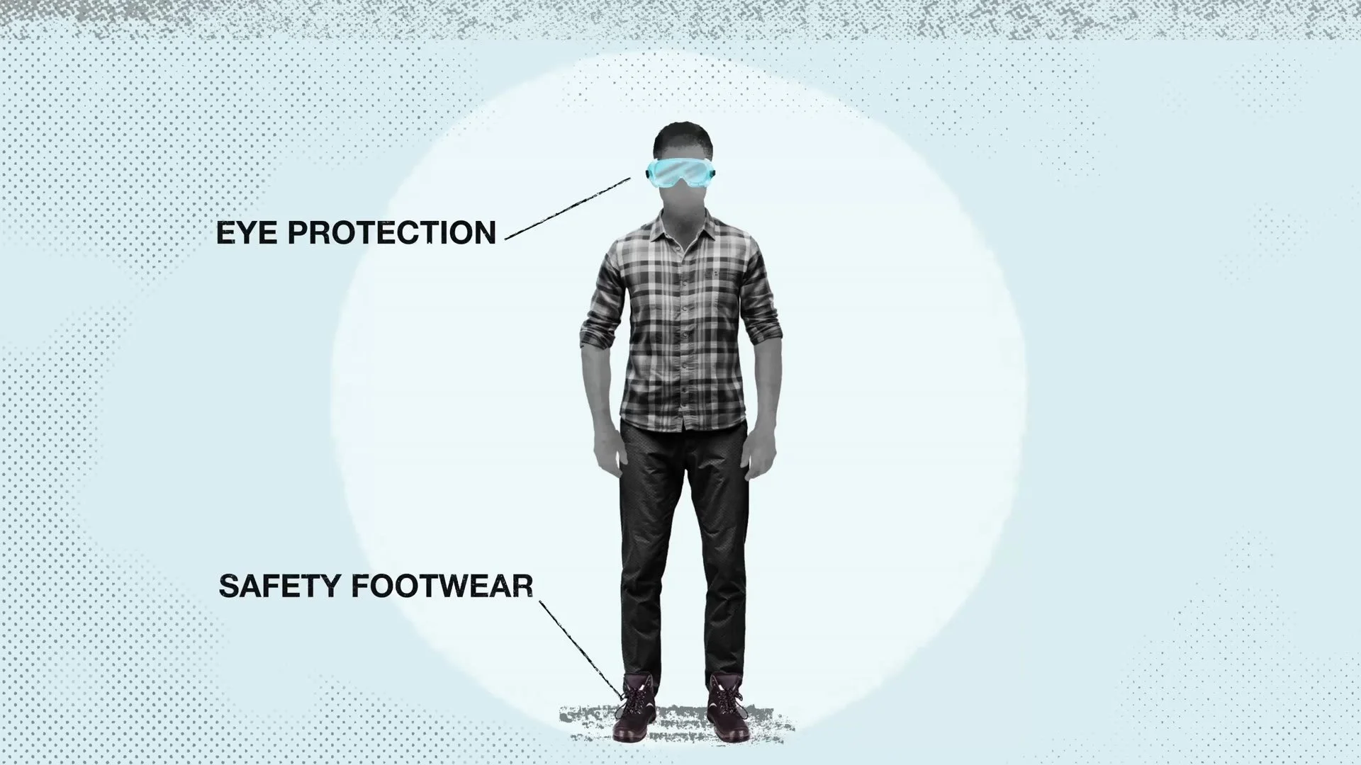 Visitor wearing eye protection and safety footwear, from the Sulzer induction
