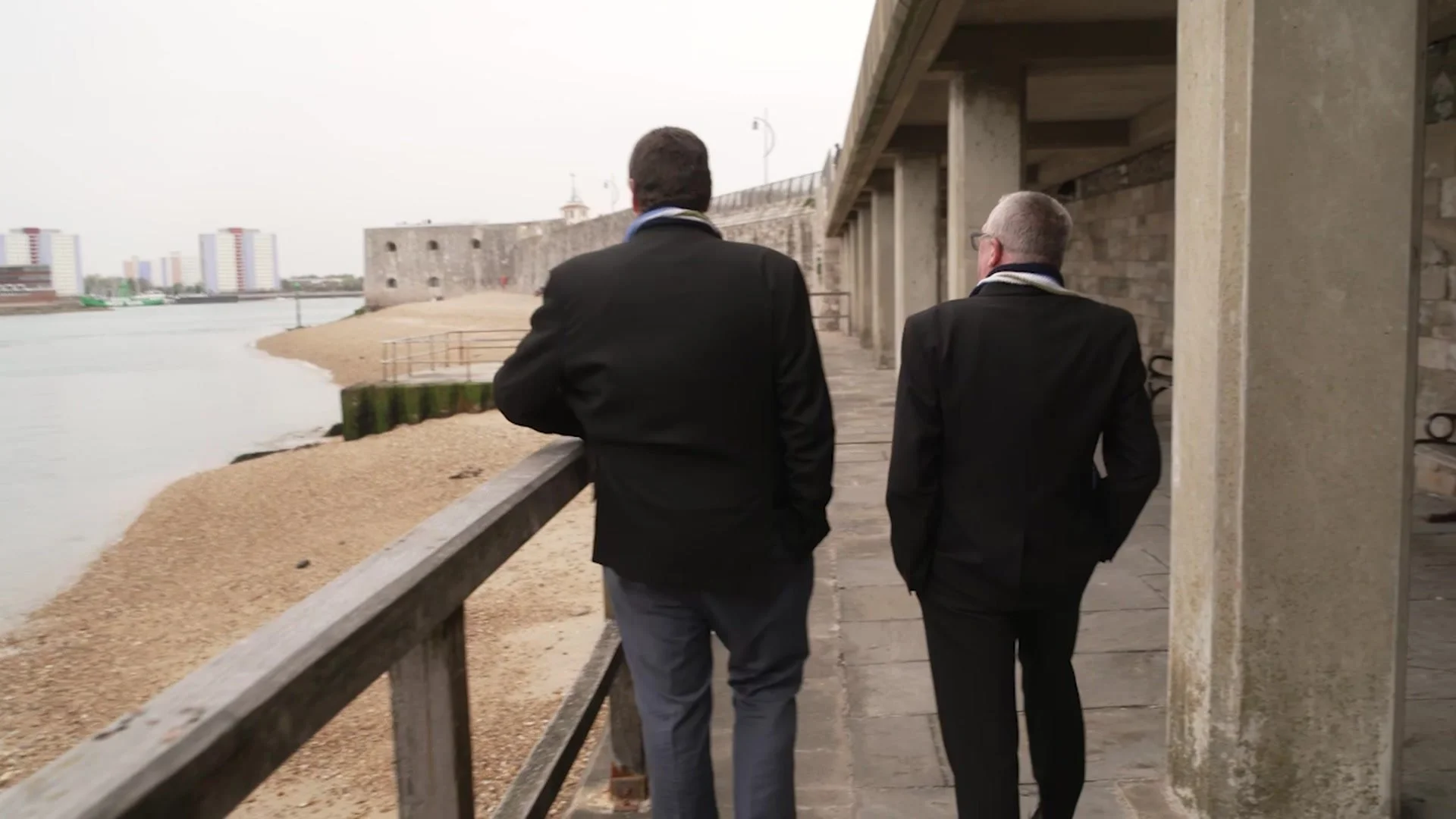 The two veterans walking along the Portsmouth seafront