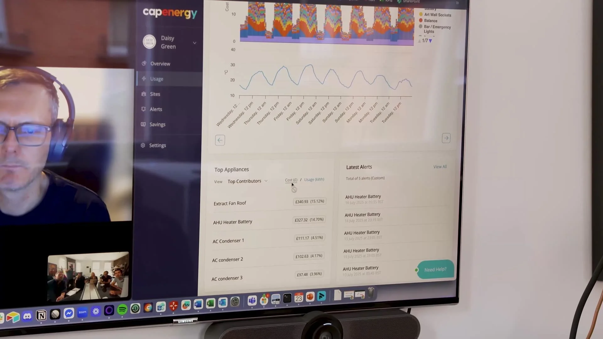 Cap Energy energy usage dashboard on screen
