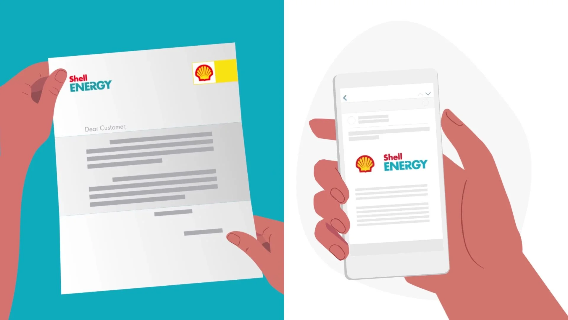 Hands holding a Shell Energy letter and a phone