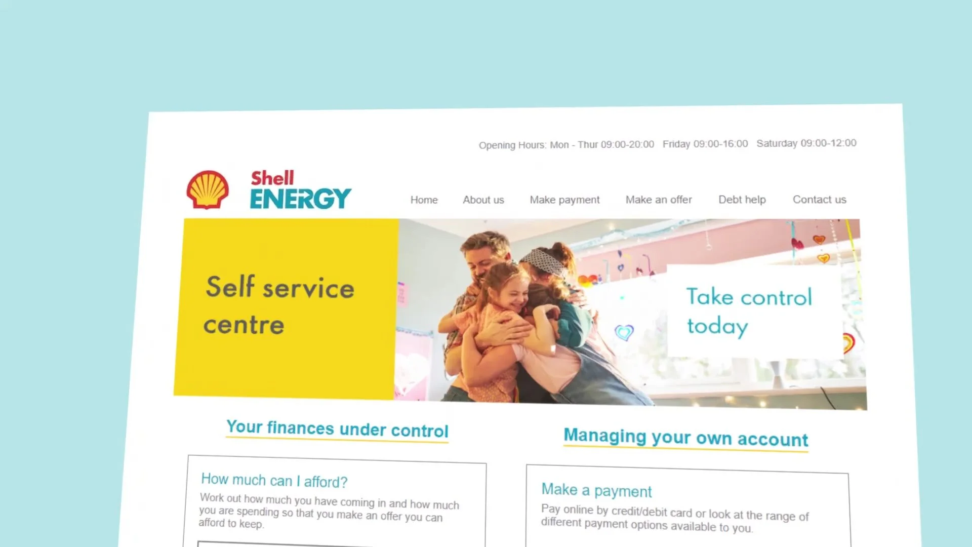 Shell Energy self-service centre web page