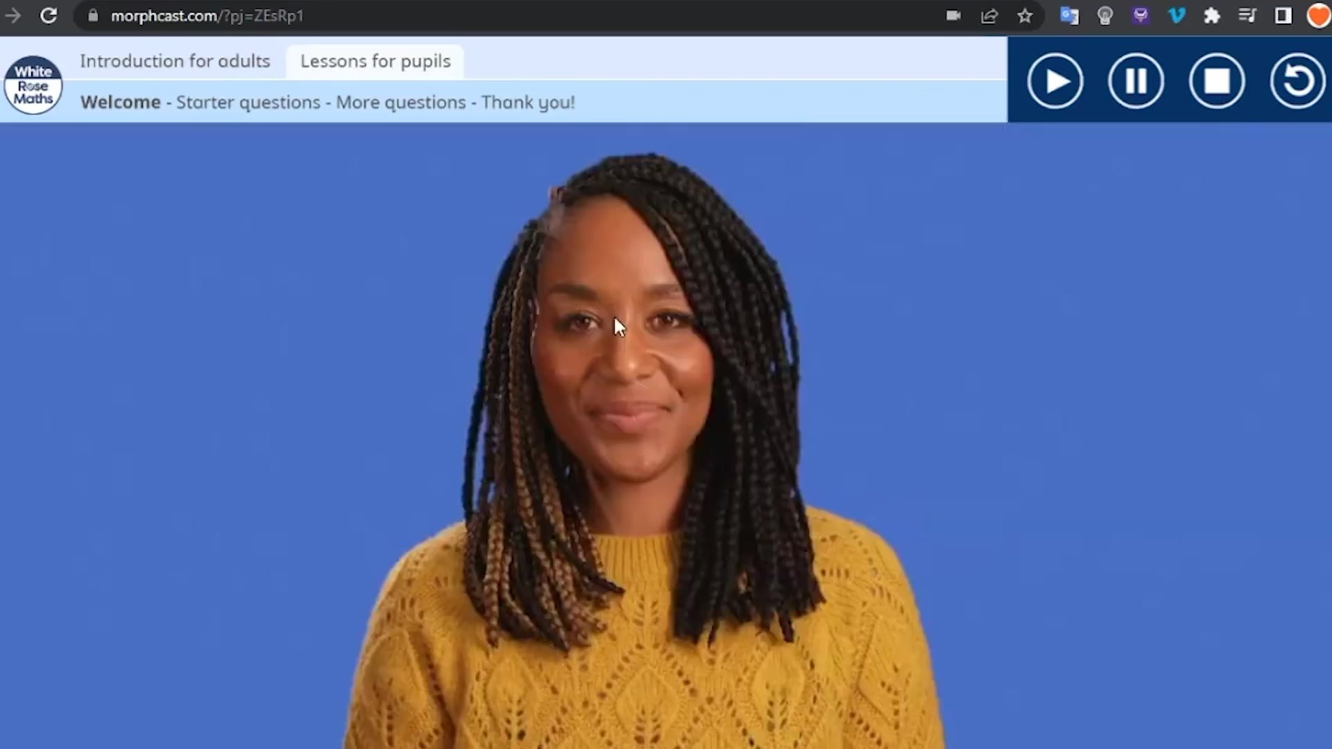 The lesson start screen