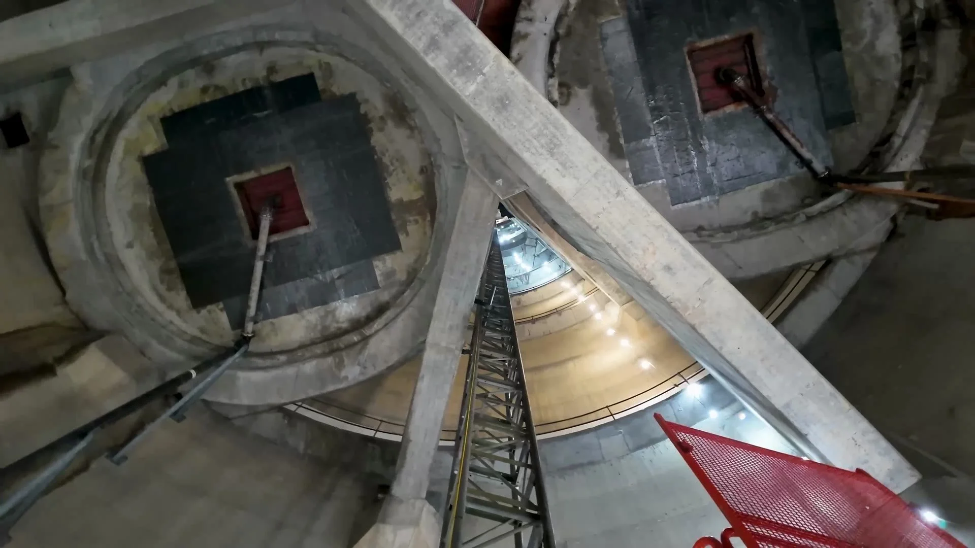 View up inside the chimney flues at Aberthaw Power Station