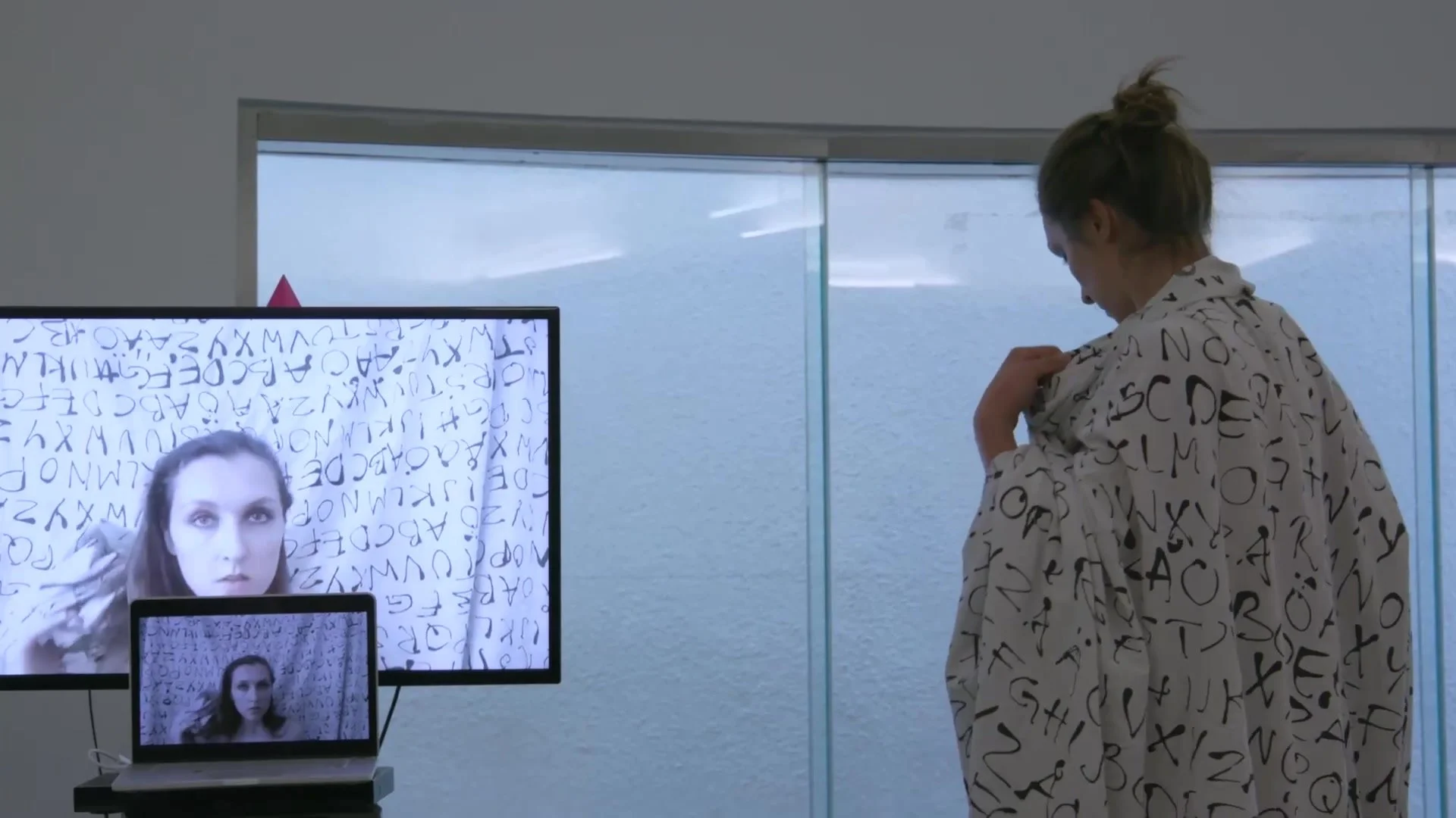 A student working with video in a Theatre Lab workshop