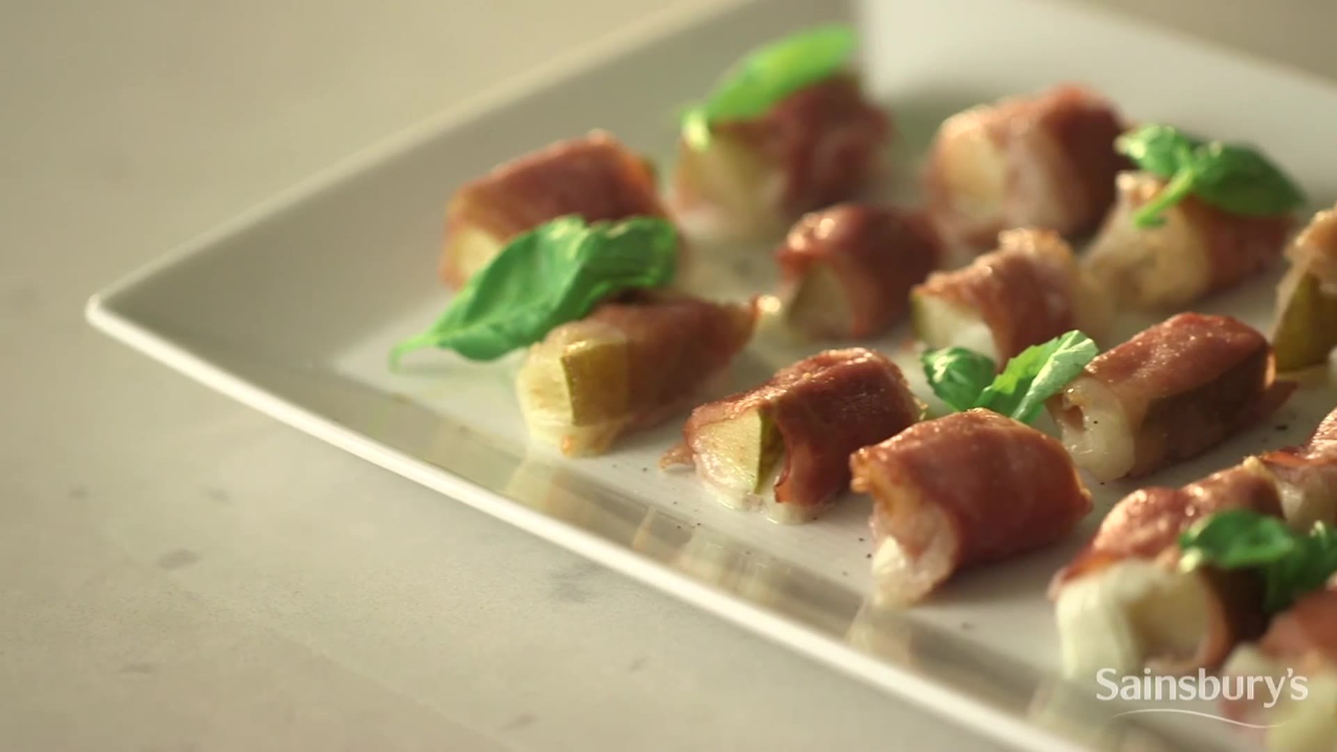 Parma ham, pear and mozzarella canapés
