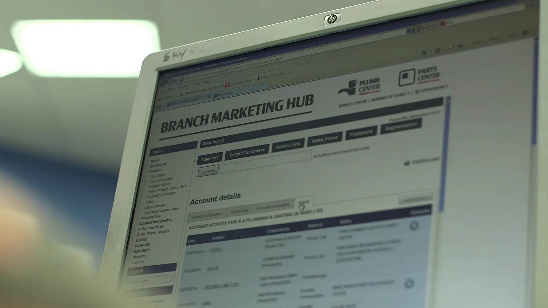 The Branch Marketing Hub on screen