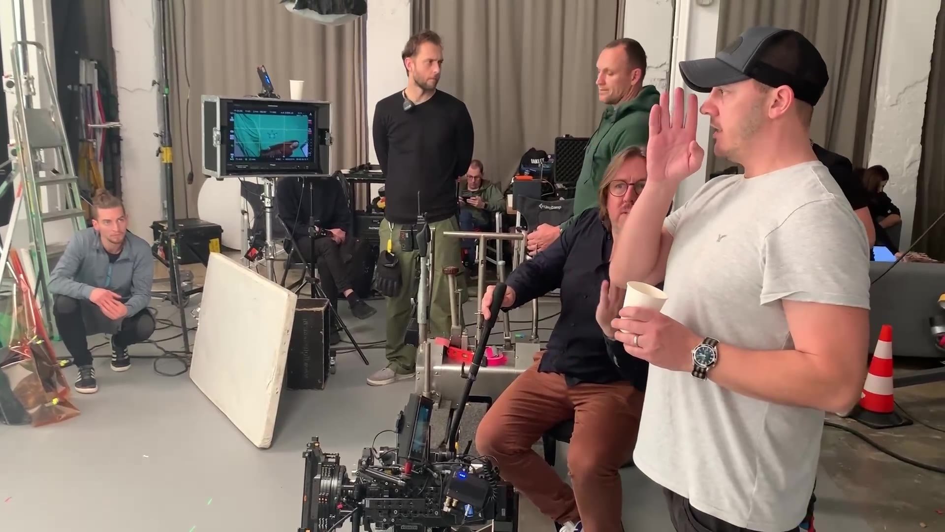 Director and crew at the monitor during the Netflix shoot