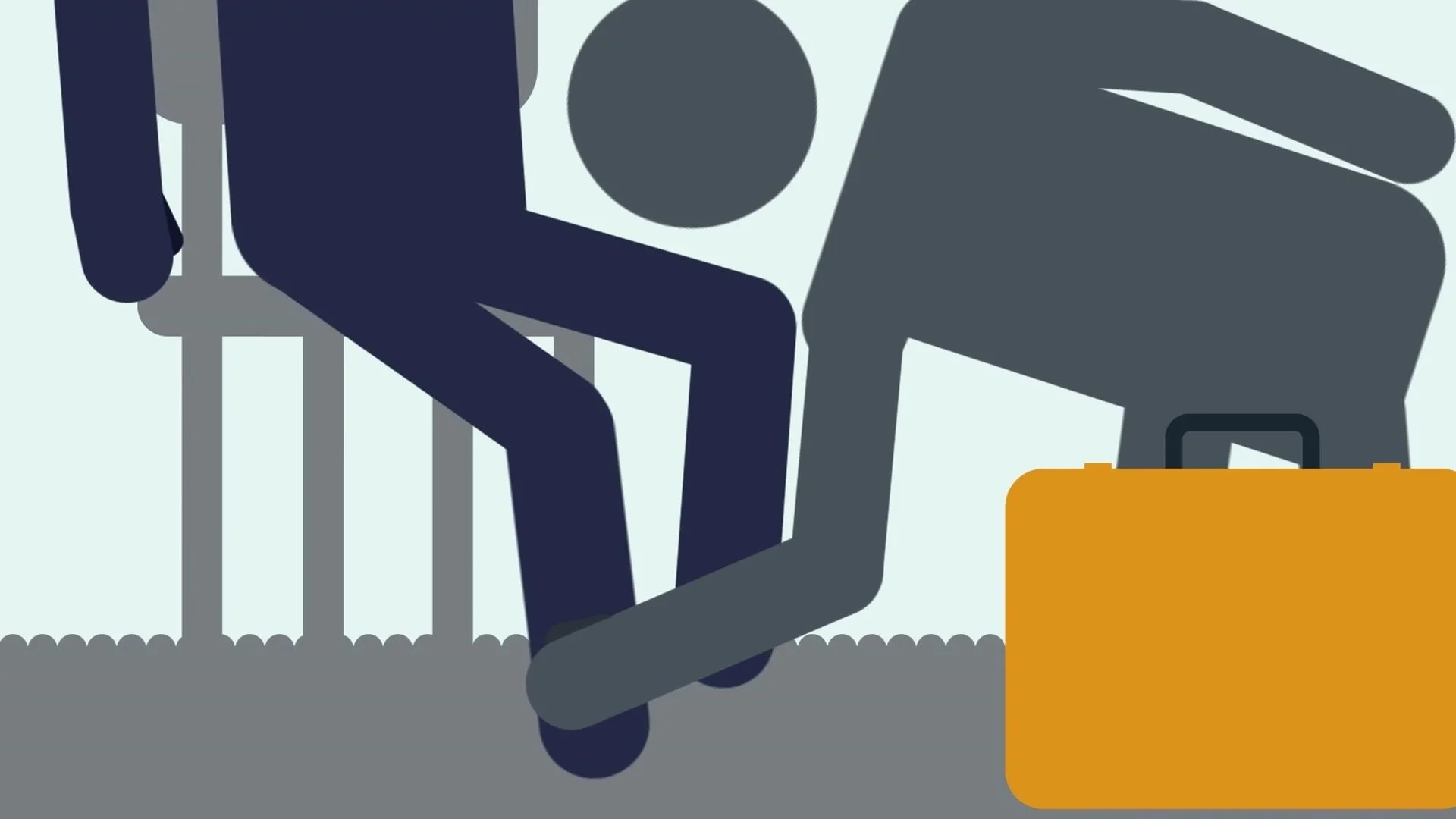 Animated engineer arriving to fit an alcohol monitoring tag, from the Ministry of Justice explainer