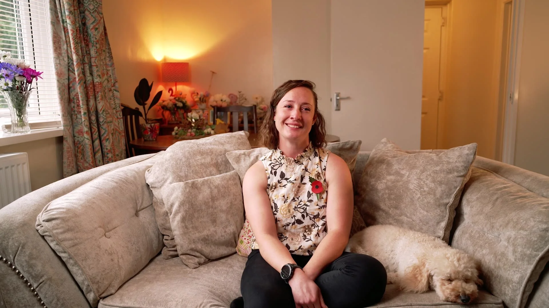 Leanne interviewed at home with her dog