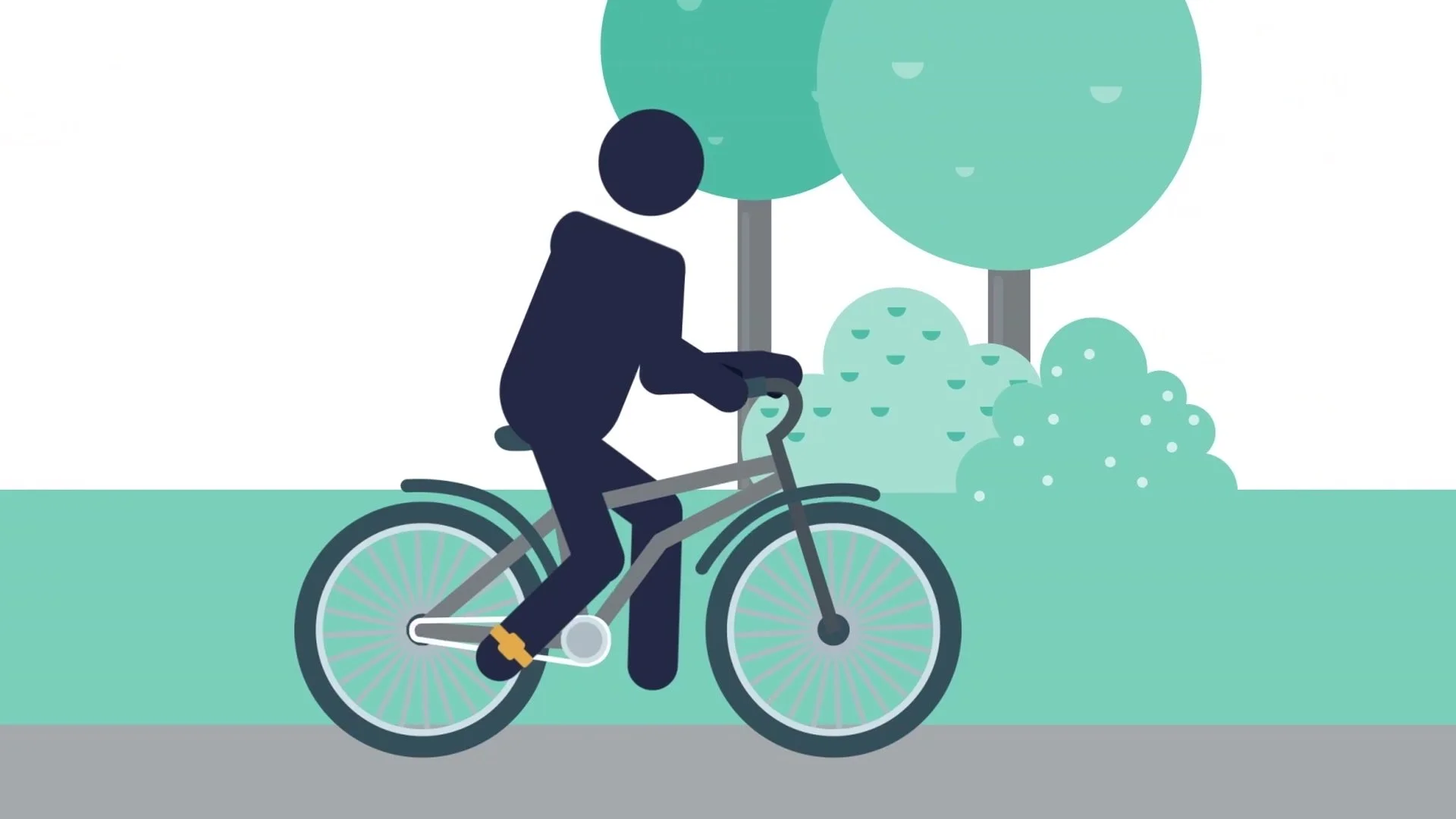 Animated character cycling in the park, showing that exercise without contact is fine with a tag