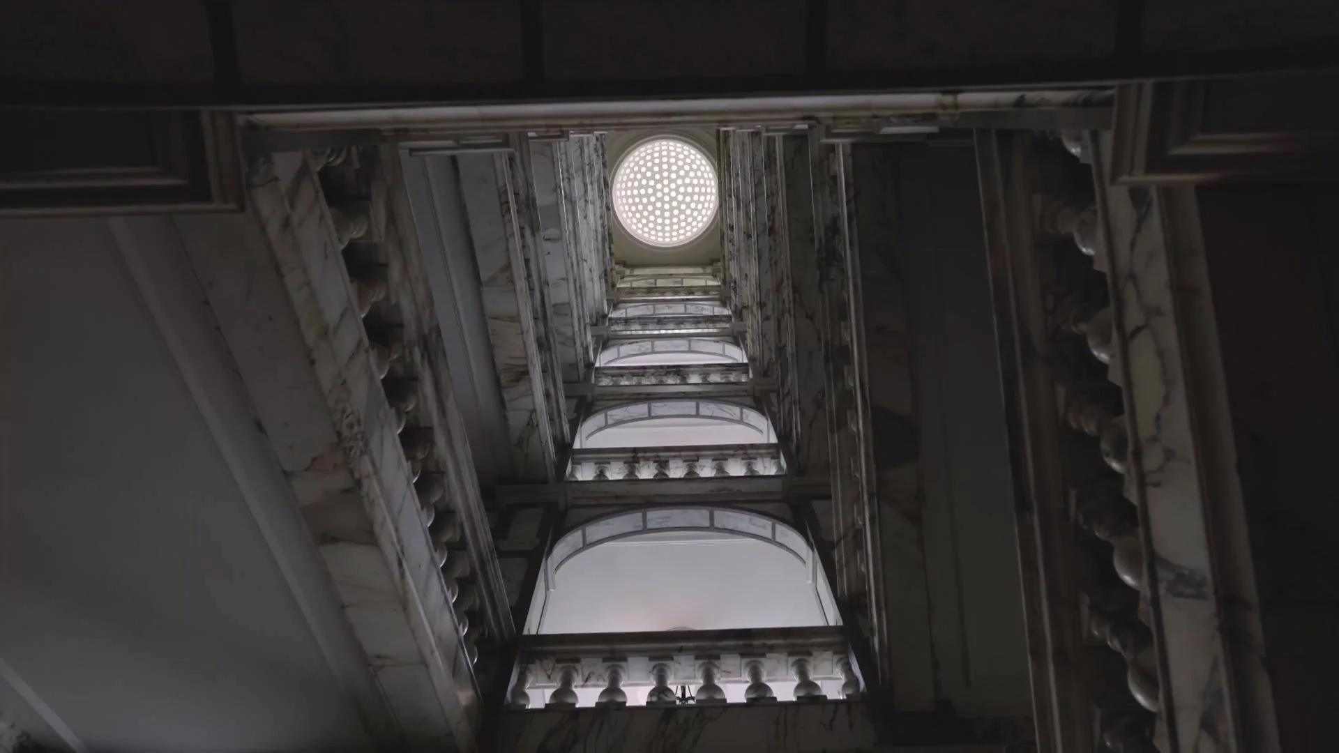 The historic stairwell from below