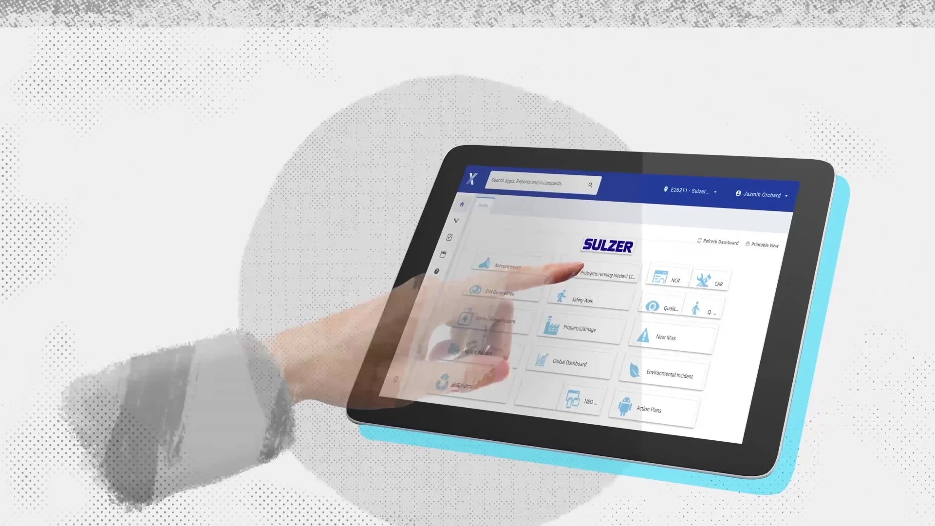 Hand logging a safety observation on a tablet