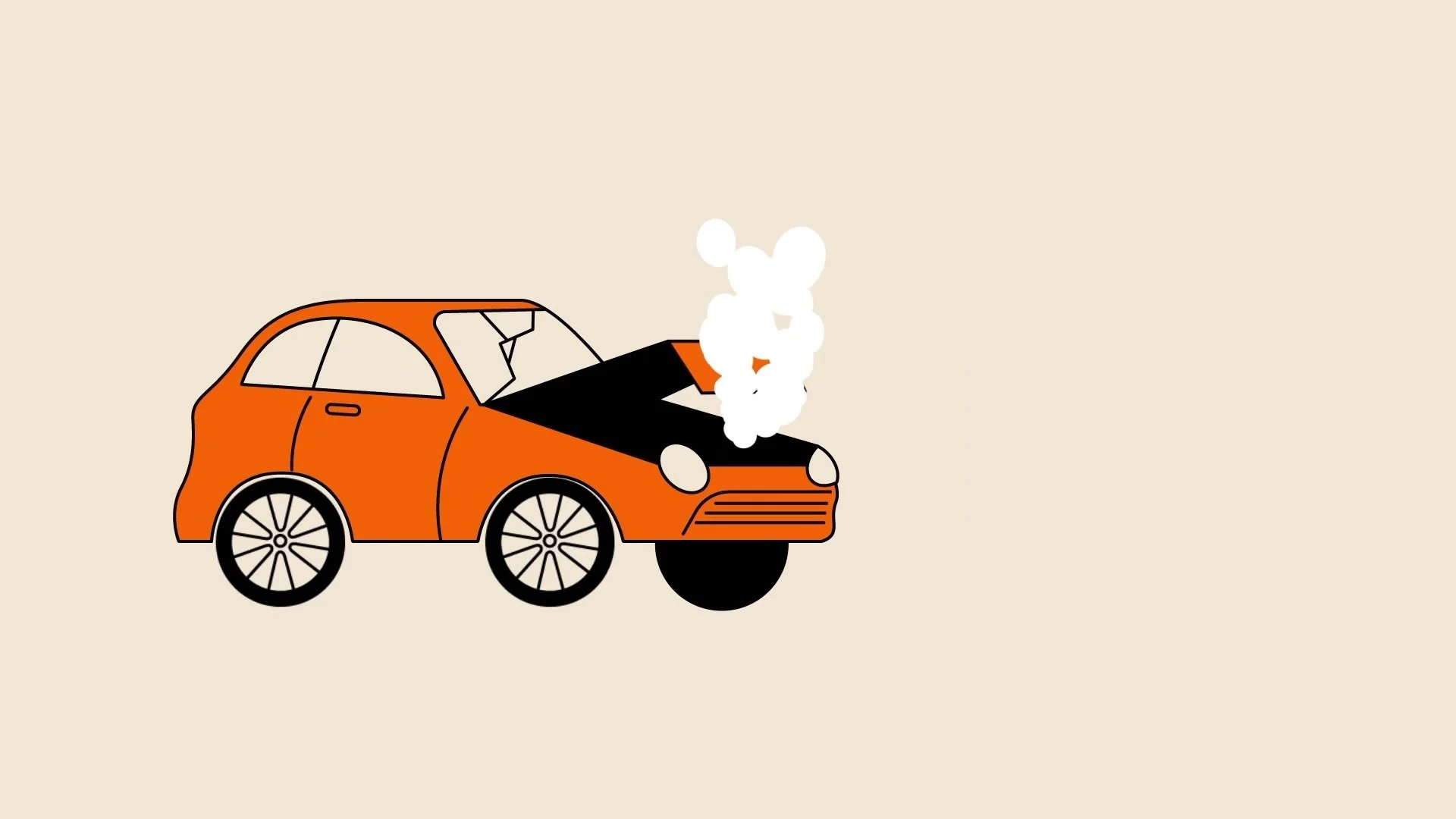 Animated car with a steaming bonnet, representing an essential repair