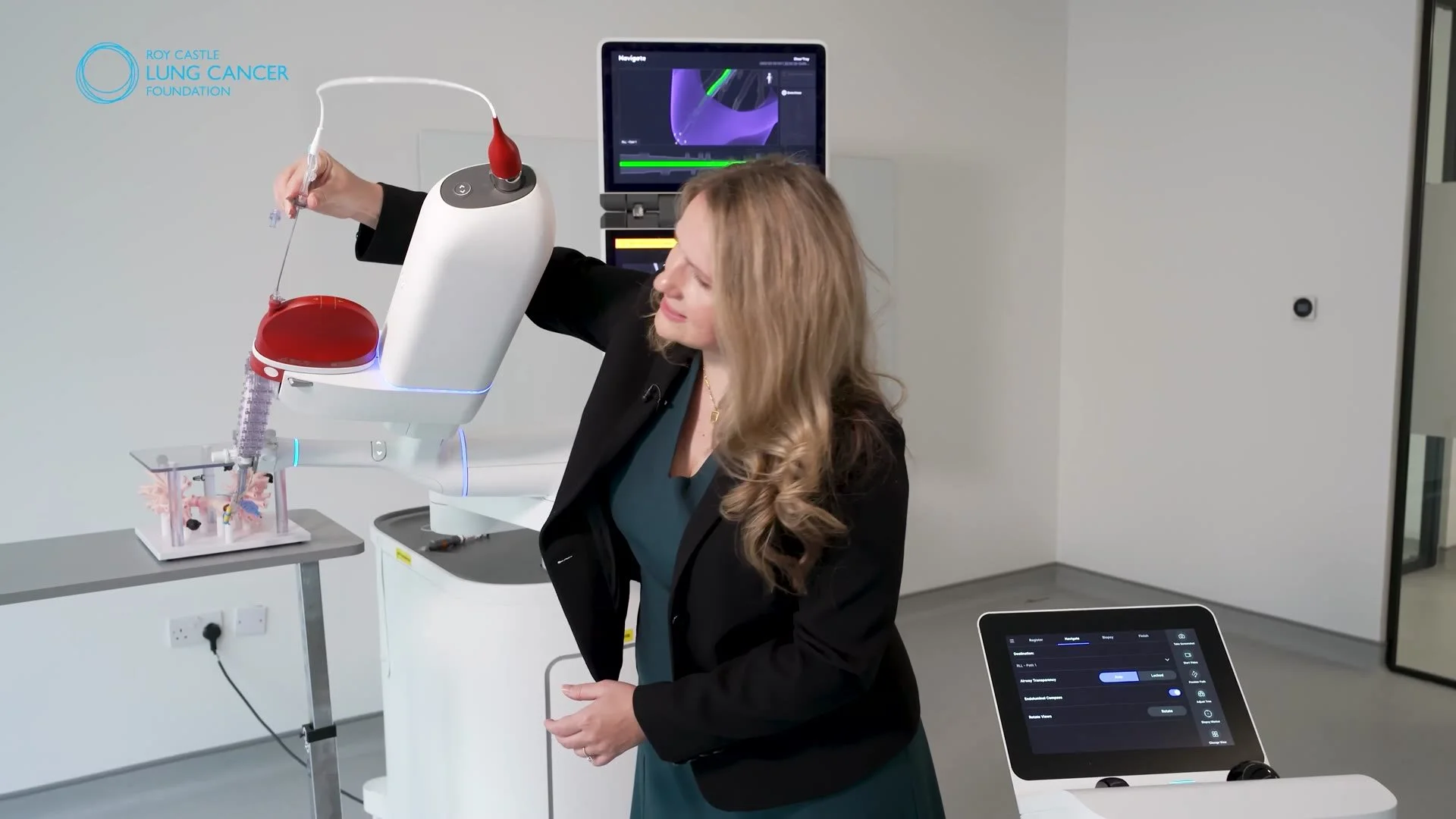 The surgeon demonstrating the flexible camera