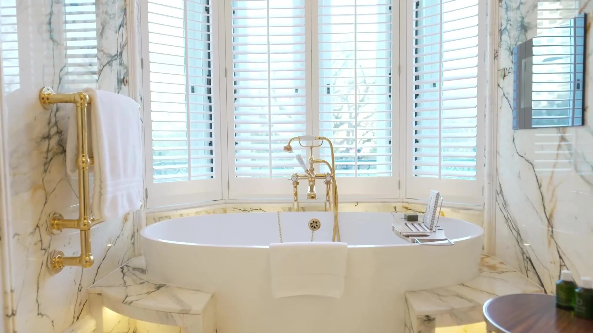 A marble bathroom in a suite