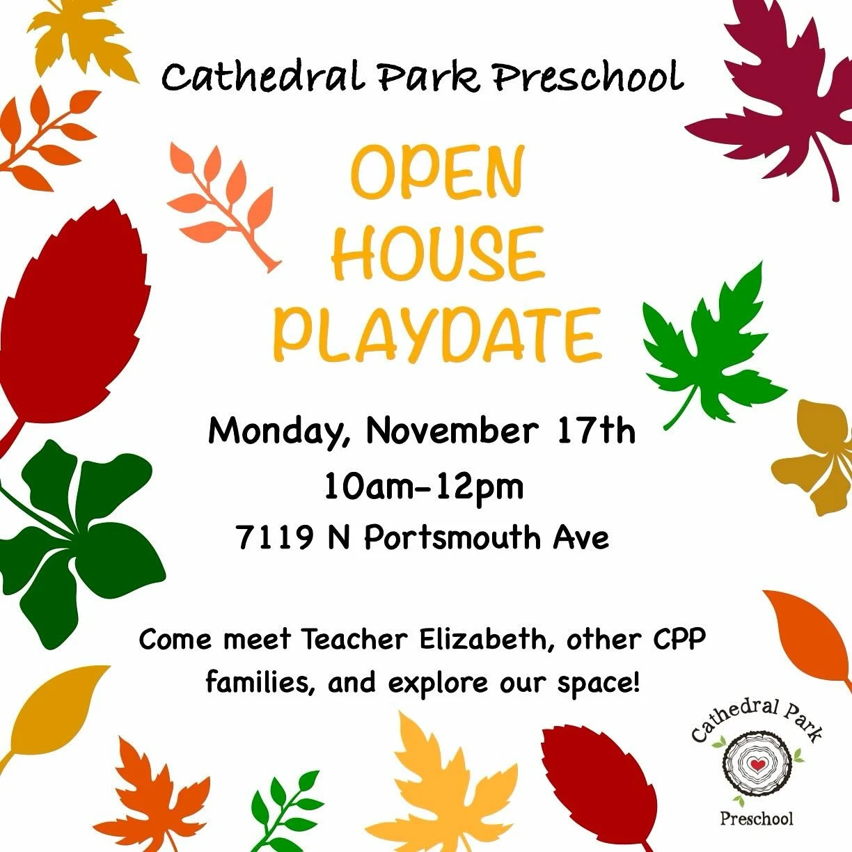 Join us on Monday, November 17th at 10am for a FREE morning of fun! Connect with other neighborhood families, explore our play space, and meet our wonderful teacher. Perfect for ages 2 and up!  We still have a couple of spots open for the 2025-2026 s