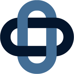 Abstract logo with overlapping dark and light blue loops forming a chain-like pattern