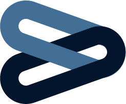 A stylized 3D abstract shape resembling a twisted loop or knot with shades of blue.