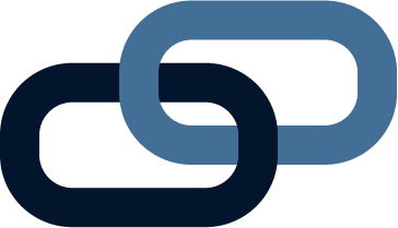 A graphic of two interlinked chain links, one dark blue and one light blue.