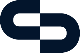 Abstract blue and black logo design on black background.