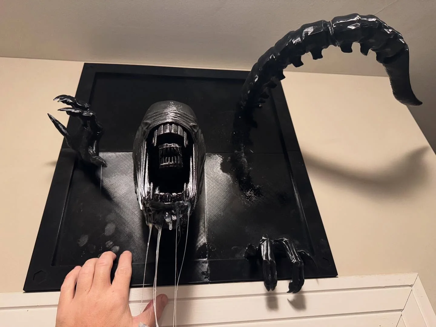 Using hot glue to create the drool effect - top tier nightmare fuel.