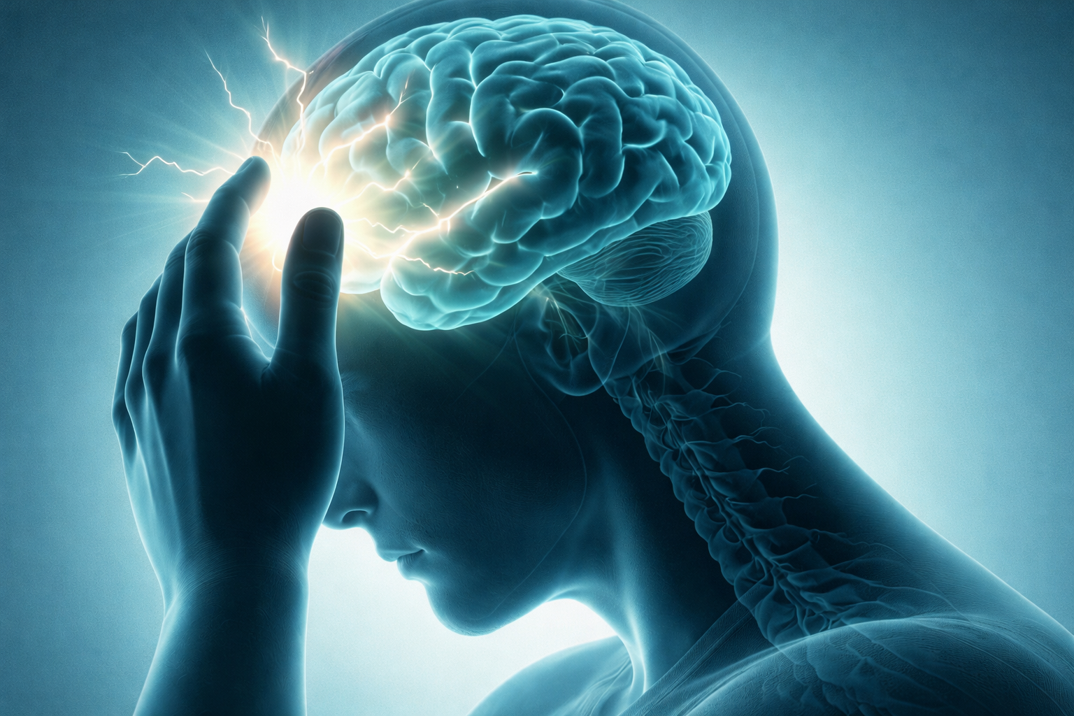 Illustration of brain inflammation and neural activity showing neurological pain, brain injury, and nerve dysfunction for neuro rehabilitation treatment.