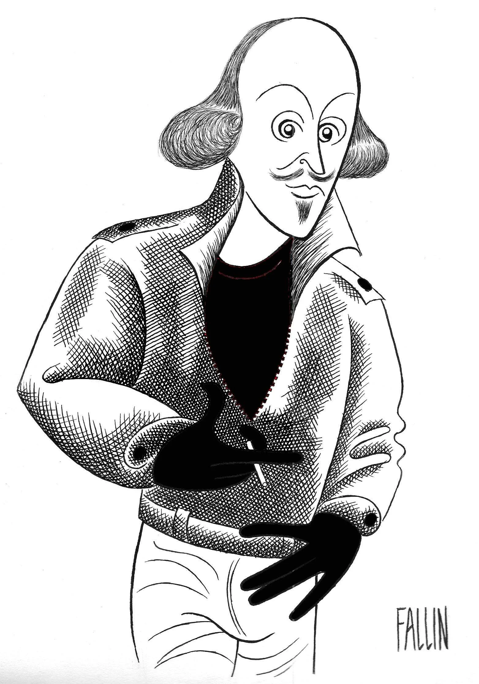 SHAKESPEARE LATEST black shirt black gloves.jpg