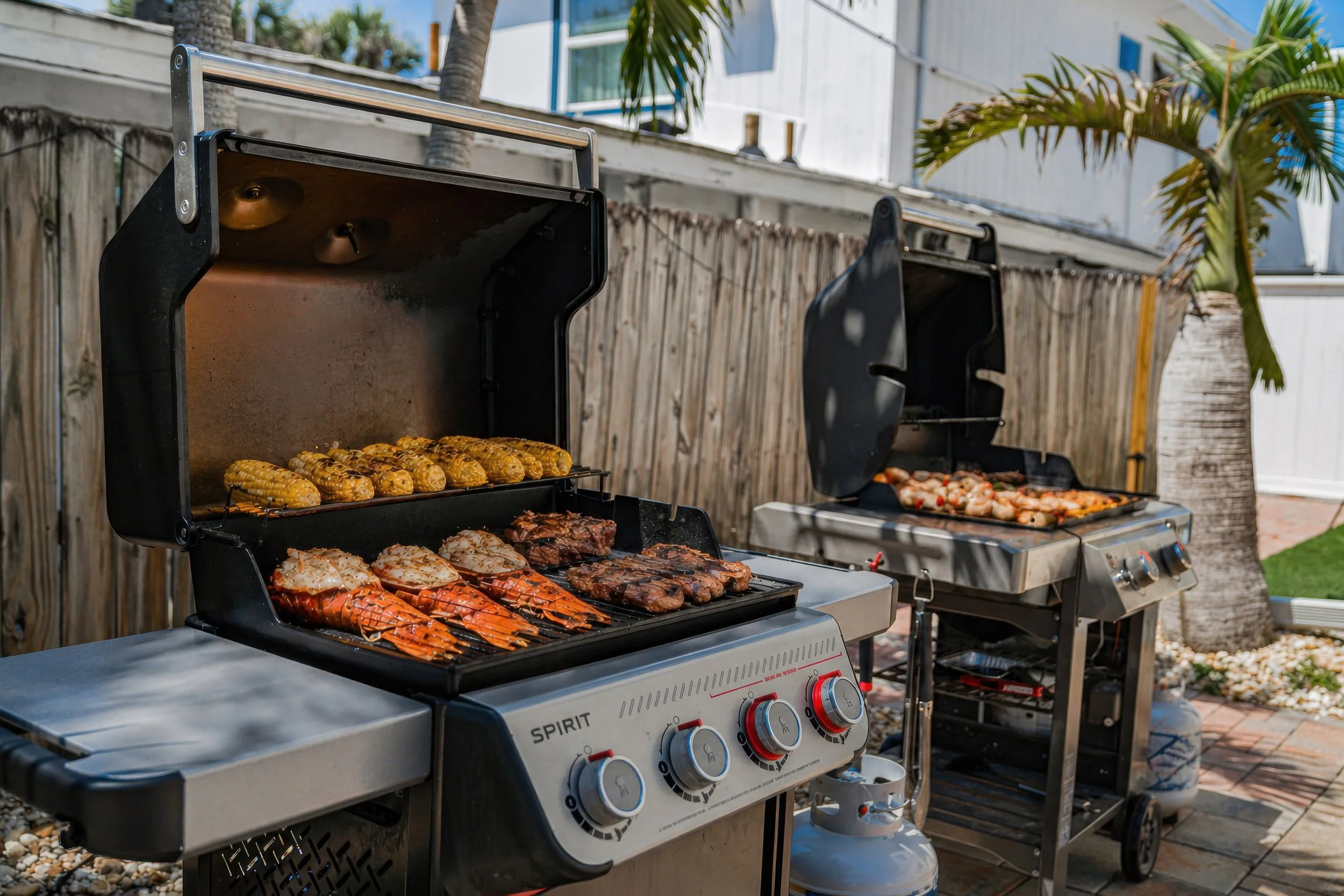 Outdoor BBQ grills for guest use.